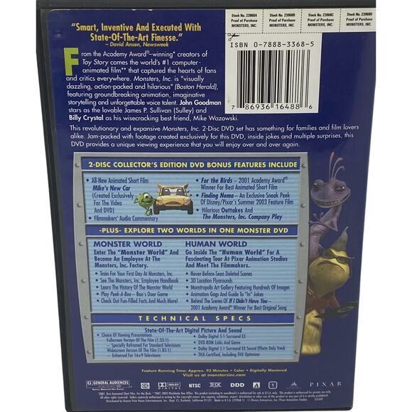 Monsters, Inc. Animation Movie DVD 2002 2-Disc Collector's Edition Family Kids - Picture 2 of 16